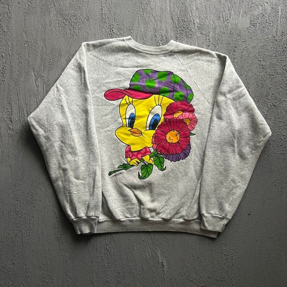 Vintage Tweety Bird Sweatshirt XL Grey 1990s Looney Tunes